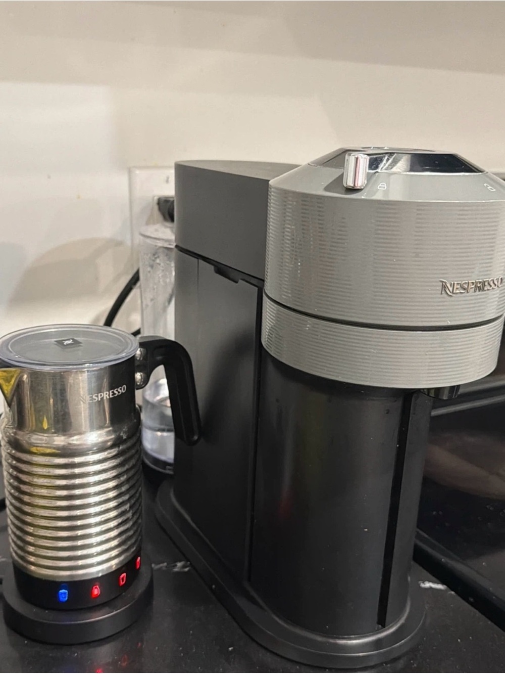 Nespresso Coffee Maker and Aeroccino Set in Black and Silver